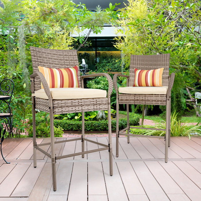 Red Barrel Studio® Heshy Wicker Outdoor 30'' Bar Stool with Cushion